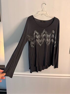 Apt. 9 Black Long-Sleeve Top with Silver Sequin Chevron Detail